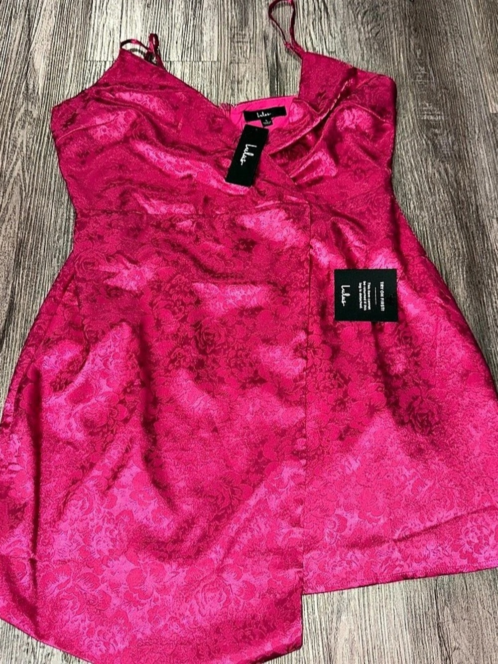 Lulus Flowery Fete Pink Floral Jacquard One-Shoulder Mini Dress NWT